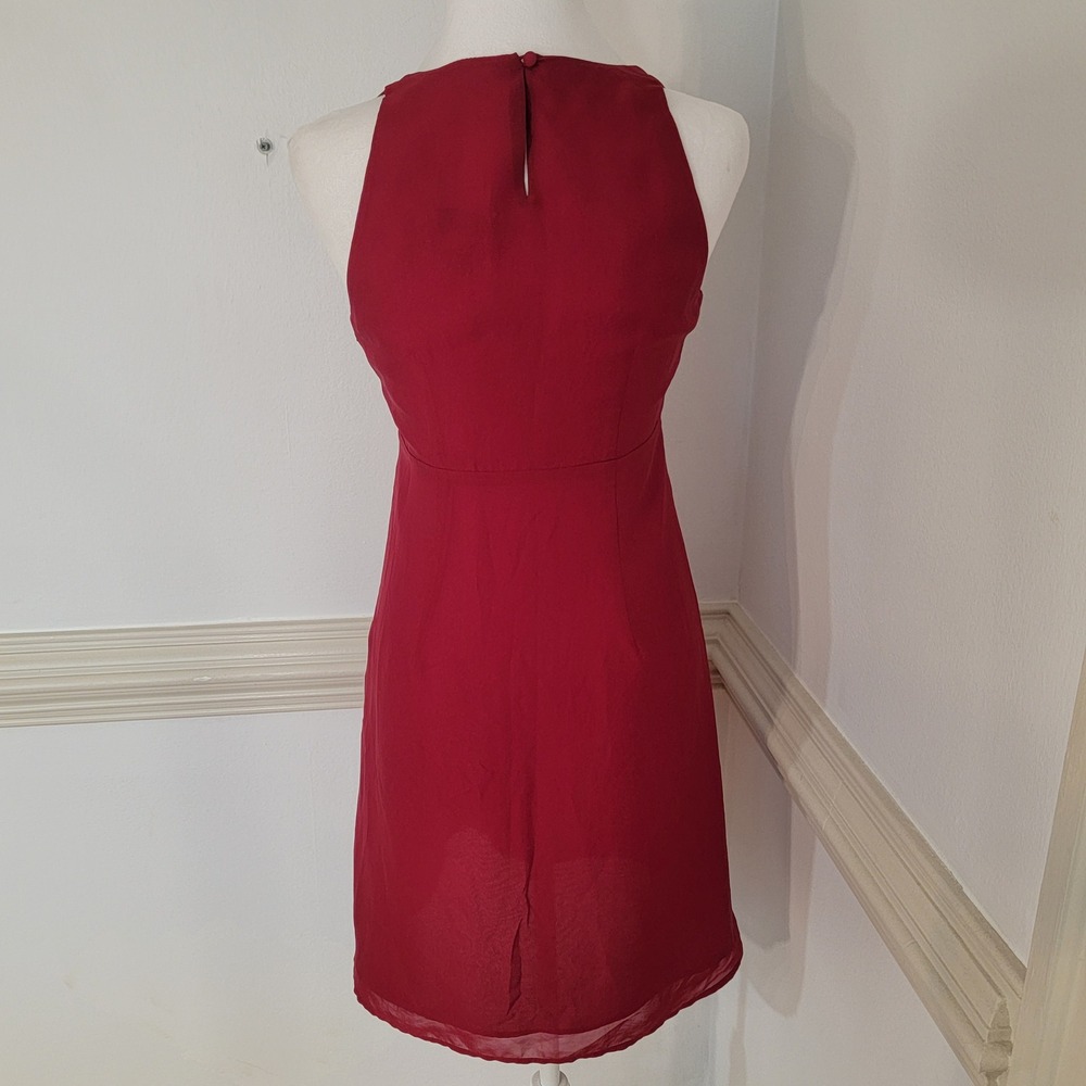 Ann Taylor LOFT Sleeveless Shift Dress Rosette Neck Floral Applique Red Womens 0 - Picture 4 of 11